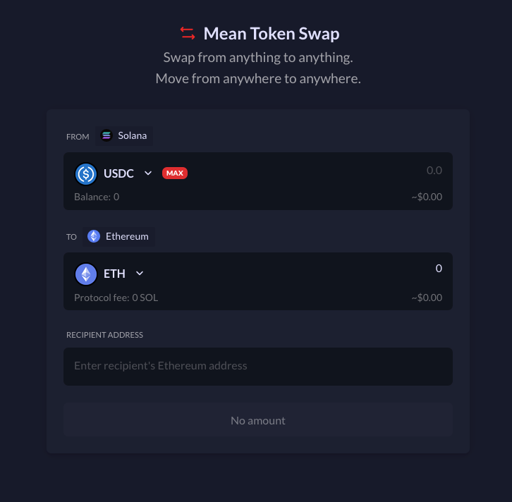 meanfi token swap UI