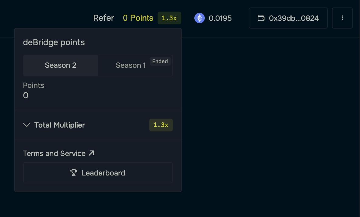 see points balance on deBridge