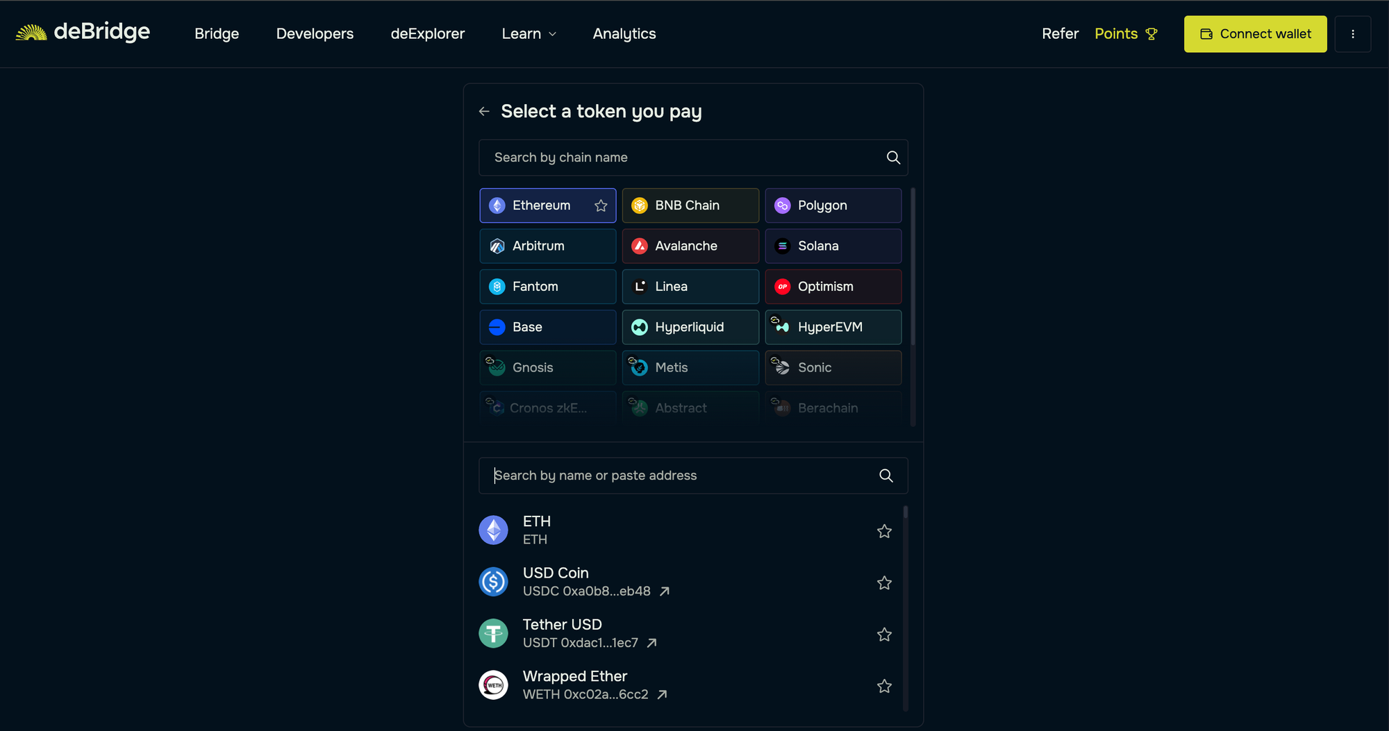 Select asset on Ethereum