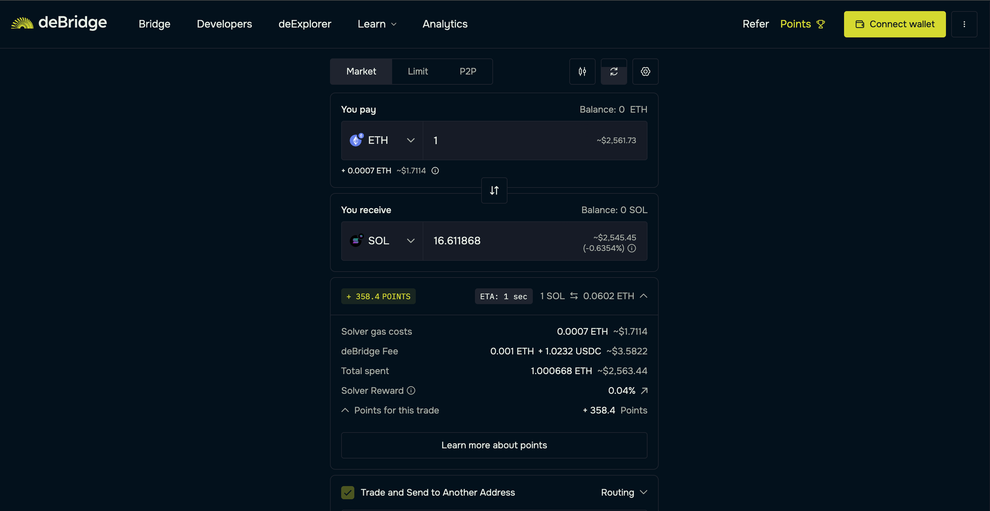 Transaction summary for 1 ETH