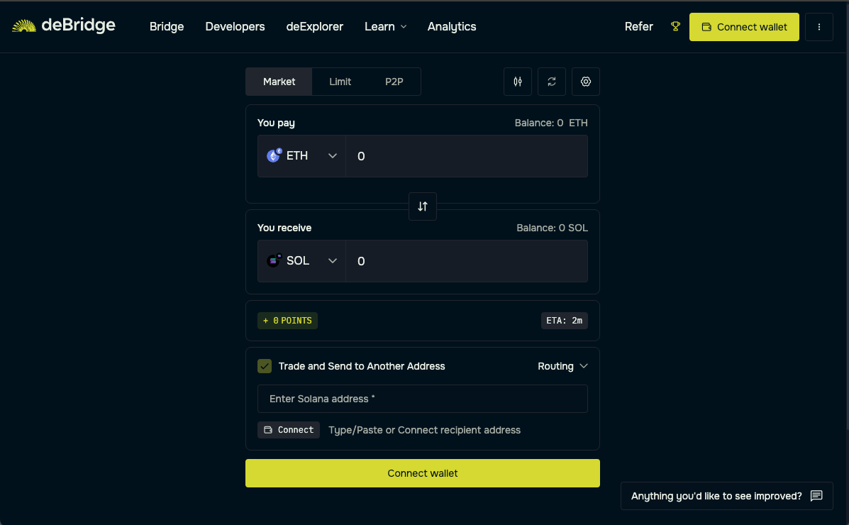 UI Screenshot of deBridge app